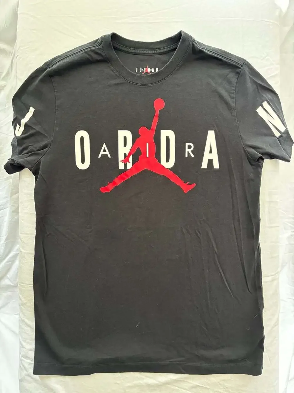 Air Jordan Stretch Tee Mens Sz L Short Sleeve Spell Out Logo Black Crew Neck